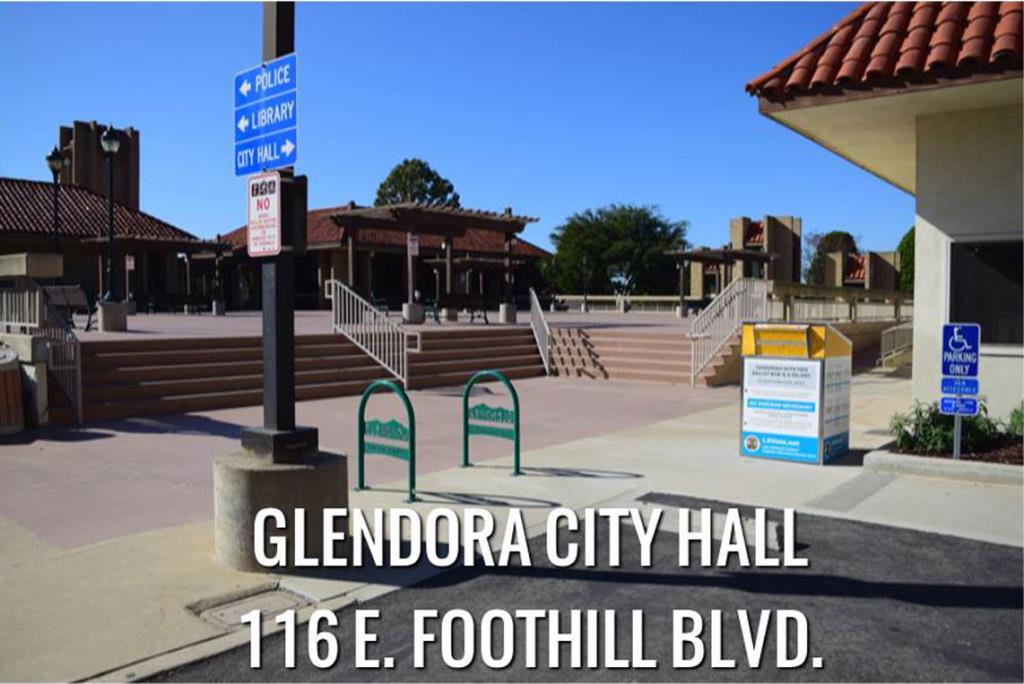 Vote-By-Mail drop box located between City Hall and the Library, next to the steps leading to the plaza.