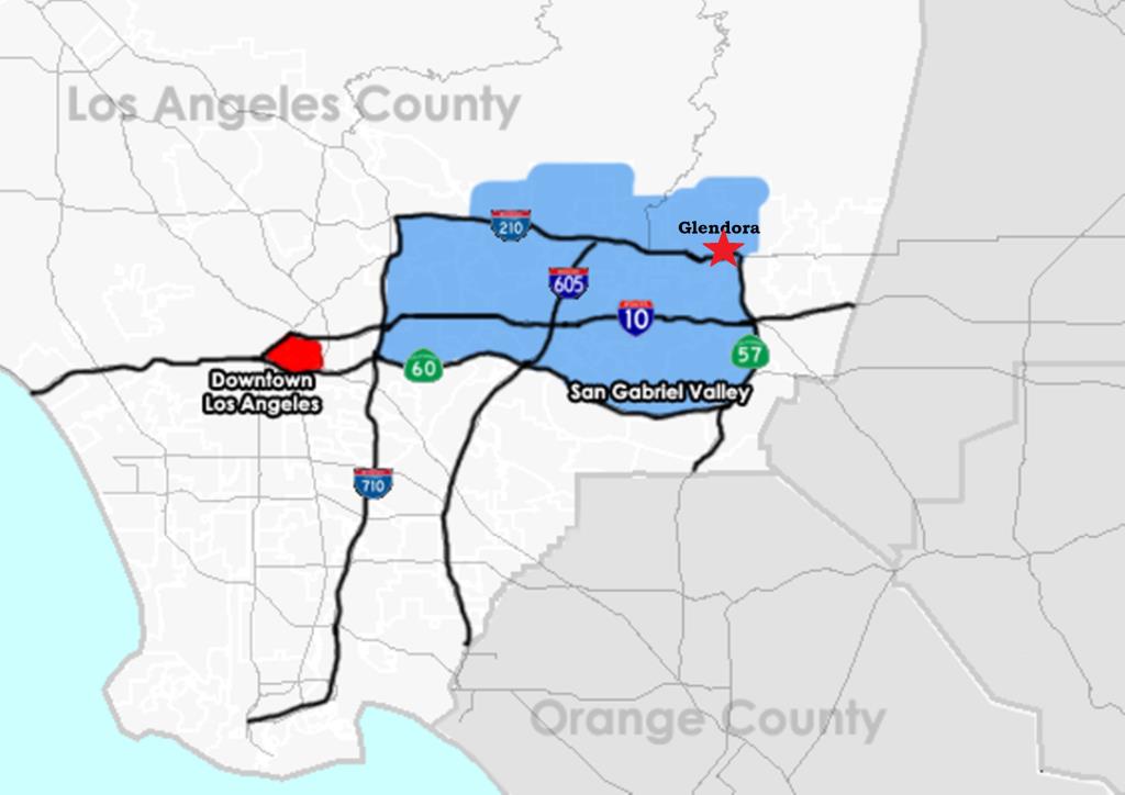 Map of Glendora in the San Gabriel Valley